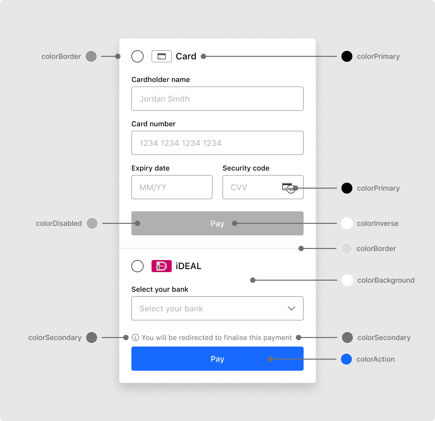 The main Flow UI with the customizable color keys highlighted.